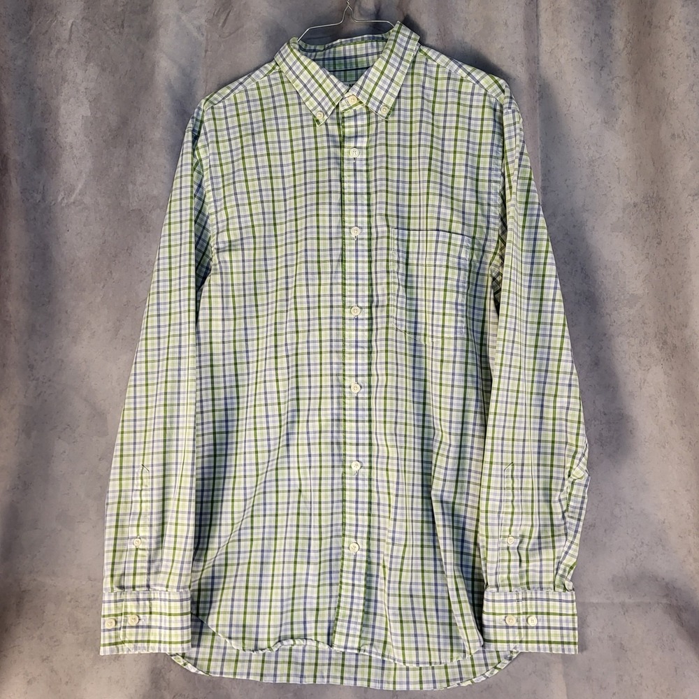 BANANA REPUBLIC Tailored Slim Fit Non Iron Plaid Cotton Dress Shirt Sz L 16-16.5
